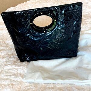 Kate Spade black patent large quilted clutch